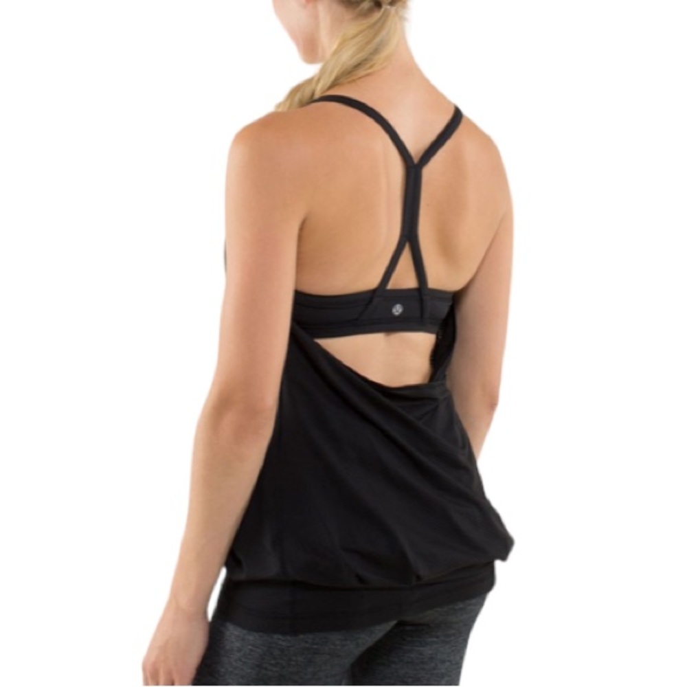 Lululemon C.Y.B. Built in Sports Bra Drape Neck Open Racer Black CYB Tank Top - Picture 4 of 14
